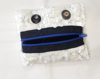 Zip bag monster WHITE SEQUINS