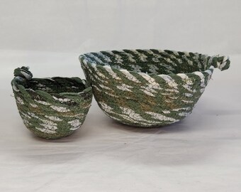 Upcycled fabric bowl basket tray -- set of two.