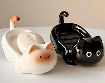 Handmade Ceramic Cat Soap Dish – Cute Kitty Decor Gift