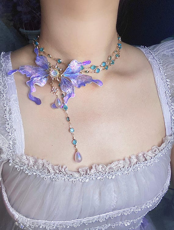 Large Blue Butterfly with Teardrop Necklace Large Blue Butterfly with Teardrop Necklace