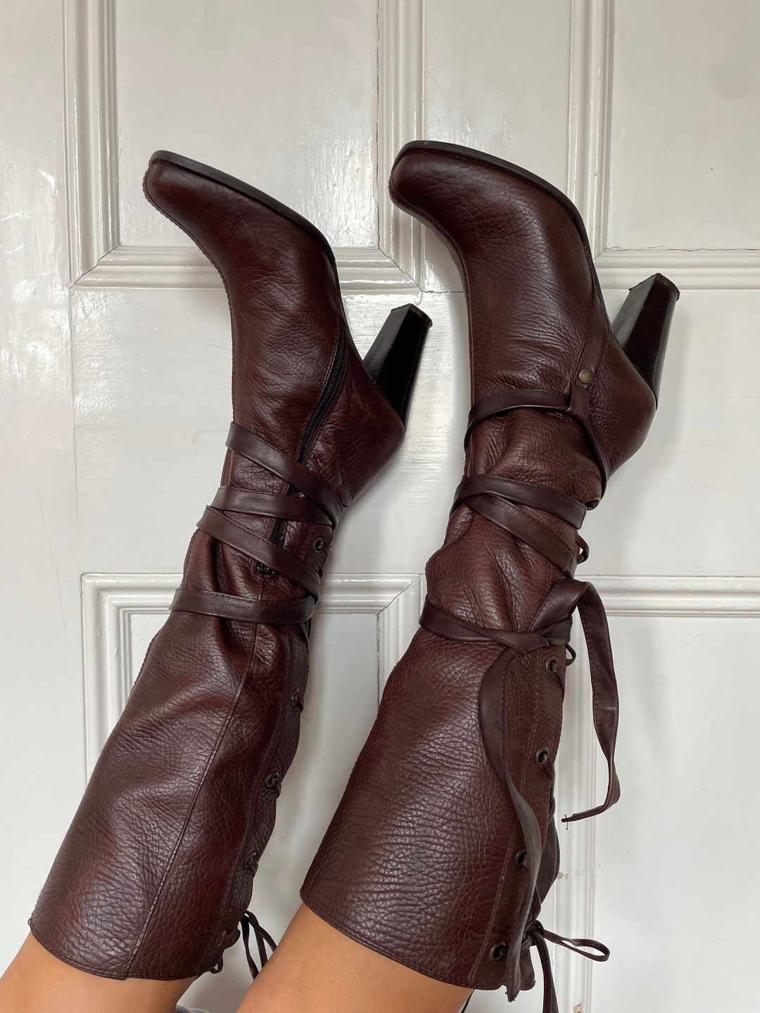 Vintage Boho Brown Leather Knee High Boots - Etsy