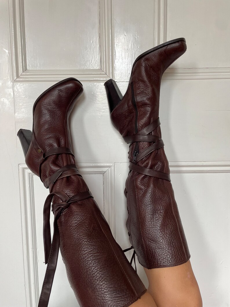 Vintage Boho Brown Leather Knee High Boots - Etsy