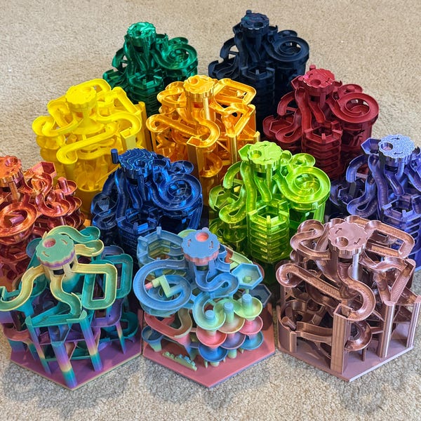 3D Printed Marble Machine: Kinetic Desk Sculpture, STEM Toy, Hand-Assembled Runner