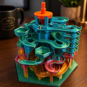 Handcrafted Kinetic Marble Run Machine – 3D Desk Toy, STEM Fidget Toy