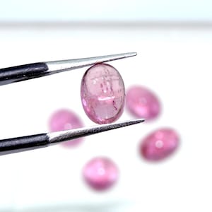 Pink Tourmaline Loose Gemstone, Oval and Round Tourmaline Smooth Cabochon, Gemstone for Jewelry Making, Natural Tourmaline, 5 pcs Pack Lot