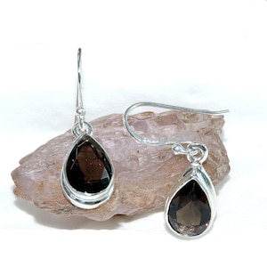 Smoky Quartz Dangle Earrings: 925 Sterling Silver, Handmade