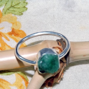 Raw Emerald Sterling Silver Ring: Handmade Solid Band