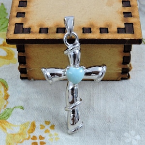 Larimar Cross Pendant: Sterling Silver Gemstone Necklace