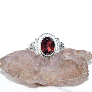 Garnet Gemstone Ring: Handmade 925 Sterling Silver, Faceted Red Stone
