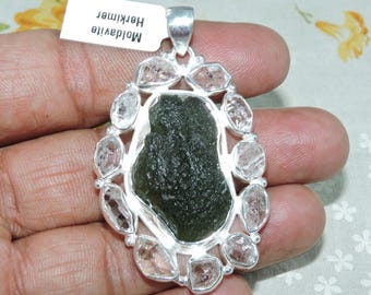 モルダバイトハーキマースターリングシルバーブレスレット：原石の調節