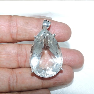 Faceted Crystal Quartz Pendant: 925 Sterling Silver Teardrop