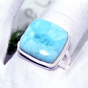 Larimar Gemstone Sterling Silver Ring, Classic Ring, Larimar Women Jewelry, Solid Band, Gift For Wife, Ring Size- 10us