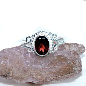 Faceted Garnet Gemstone Ring: Handmade 925 Sterling Silver