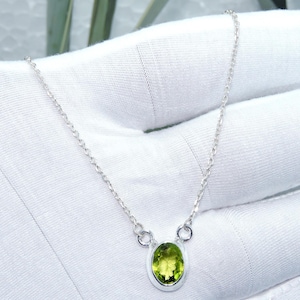 Peridot Necklace: Sterling Silver, Oval Green Gemstone, August Birthstone