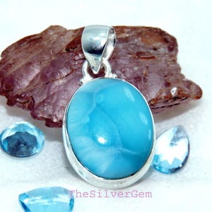 Handmade Oval Larimar Pendant: 925 Sterling Silver Gemstone Jewelry
