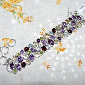 Faceted Gemstone Bracelet: Sterling Silver Chunky Multi-Gem