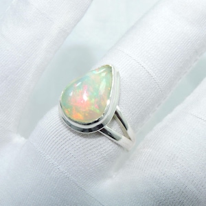 Handmade Pear Ethiopian Opal Ring: 925 Sterling Silver, Size 7
