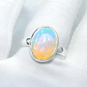 Handmade Pear Ethiopian Opal Ring: Sterling Silver Gemstone Jewelry, Size 7.5
