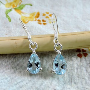 Teardrop Aquamarine Dangle Earrings: 925 Sterling Silver Beryl