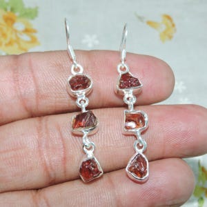 Raw Spessartite Garnet Dangle Earrings: Sterling Silver Deco Jewelry