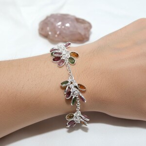 Multi Turmalin Edelstein Armbänder, Sterling Silber, Hochzeitsgeschenk Schmuck