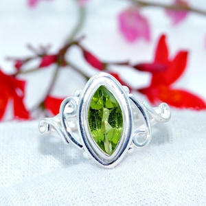 Peridot Gemstone Ring, 925 Silver Ring, Handmade Designer Shank, Minimalist Ring, Gift For Her, Dainty Ring, Promise Ring, Beautiful Gifts