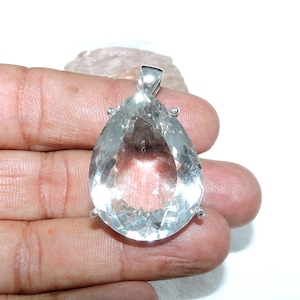 Faceted Crystal Quartz Pendant: 925 Sterling Silver Teardrop