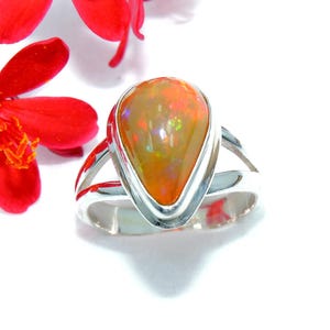 Handmade Pear Ethiopian Opal Ring: Sterling Silver, Size 7