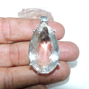 Faceted Crystal Quartz Pendant: 925 Sterling Silver Teardrop