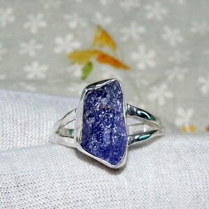 Raw Tanzanite 925 Sterling Silver Ring: Handmade Gemstone Band, Size 7.5US