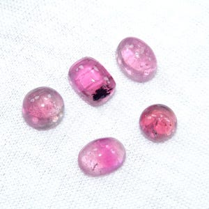Pink Tourmaline Loose Gemstone, Oval and Round Tourmaline Smooth Cabochon, Gemstone for Jewelry Making, Natural Tourmaline, 5 pcs Pack Lot