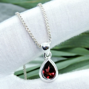 Teardrop Rhodolite Garnet Pendant: 925 Sterling Silver, January Birthstone