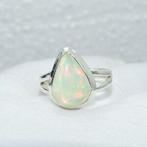 Ethiopian Opal Sterling Silver Ring: Teardrop Gemstone, Handmade Promise Ring