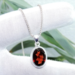 Oval Red Garnet Pendant: 925 Sterling Silver January Birthstone