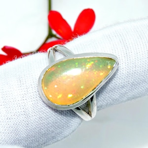 Handmade Pear Ethiopian Opal Ring: 925 Sterling Silver, Size 9