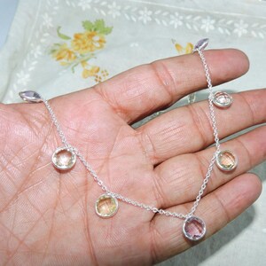 Multi-Gemstone Bezel Necklace: Citrine, Amethyst, Green Amethyst, Sterling Silver