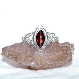 Garnet Ring: Faceted Red Gemstone, 925 Sterling Silver, Handmade