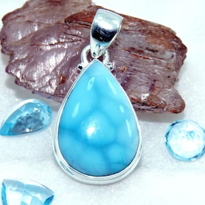Teardrop Larimar Pendant: Handmade 925 Sterling Silver Necklace