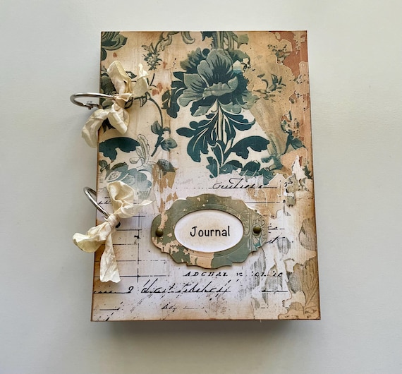 ON SALE!  Handmade Vintage Style Hard Cover Journal with Coffee Dyed Papers, Handmade Pockets and More