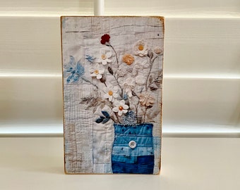 Lovely Blue Quilt Design Handmade Shelf Sitter of Hanging Sign for Home Decor. Gift and More