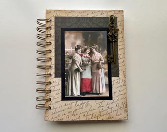 Handmade Vintage Style Hard Cover Mostly Blank Journal with Charm