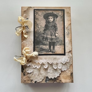 Handmade Vintage Style Hard Cover Journal with Handmade Pockets, Coffee Dyed Papers and More