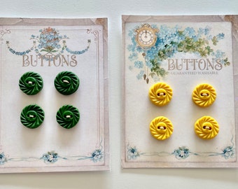 ON SALE!   2 Sets of Handmade Vintage Style Polymer Clay Buttons in Green and Yellow for Journals, Card Making, Tag Making and More