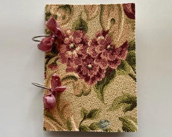 Handmade Vintage Style Fabric Cover Journal with Coffee Dyed Pages, Handmade Pockets, etc.
