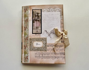 ON SALE!   Handmade Vintage Style Soft Cover Journal with Coffee Dyed Pages, Handmade Pockets and More