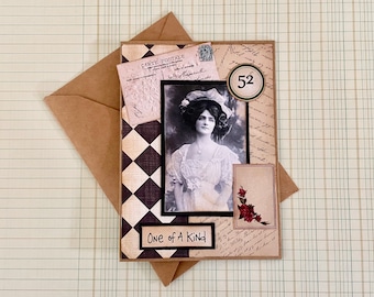 Handmade Vintage Style Altered Kraft Greeting Card with Envelope