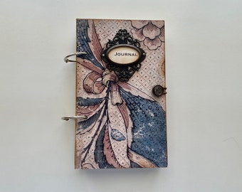 Handmade Vintage Style Hard Cover Journal with Handmade Pockets, Tags, Vintage Book and Music Pages and More
