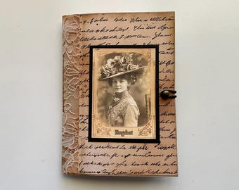 Handmade Vintage Style Soft Cover Journal with Coffee Dyed Papers, Ephemera and More