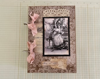 ON SALE!  Handmade Vintage Style Journal with Coffee Dyed Papers, Handmade Pockets, Ephemera and More