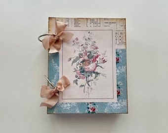 Sweet Handmade Vintage Style Journal with Coffee Dyed Papers, Printed Papers, Pockets, Vintage Images and more